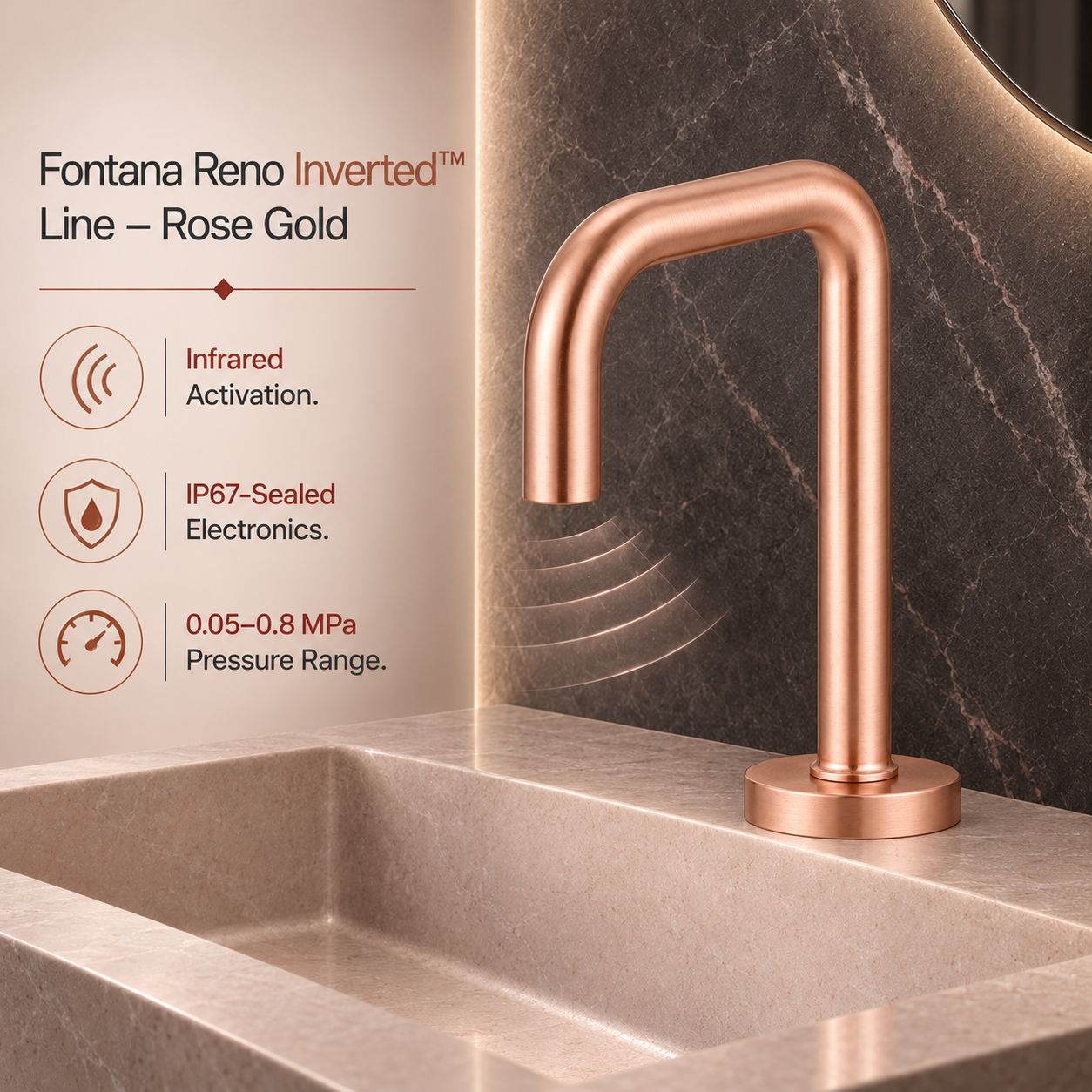 Fontana Reno Inverted Rose Gold U-Shaped Automatic Infrared Sensor Faucet